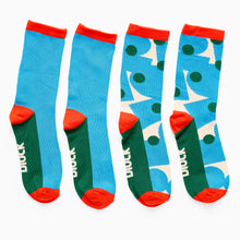 Load image into Gallery viewer, Block Design blue bamboo socks gift set with two pairs
