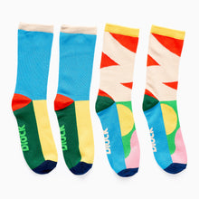Load image into Gallery viewer, Block Design multicolour bamboo socks gift set with two pairs
