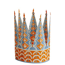 Load image into Gallery viewer, Blue and orange patterned paper crown by Cambridge Imprint
