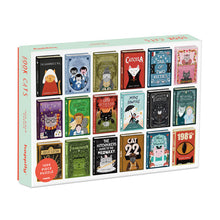 Load image into Gallery viewer, Book Cats 1000 piece cat jigsaw puzzle featuring literary parody book covers illustrated by Nia Gould.
