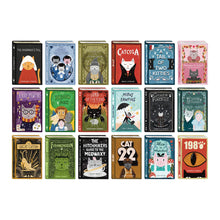 Load image into Gallery viewer, Close-up of Book Cats literary jigsaw puzzle showing humorous cat-themed classic book cover illustrations.
