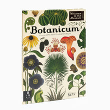 Load image into Gallery viewer, &#39;Botanicum&#39; book front cover with botanical illustrations on a white background
