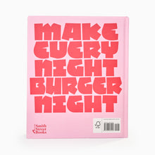 Load image into Gallery viewer, Back cover of Burger Night burger recipe book highlighting gourmet, vegetarian and vegan burger recipes.
