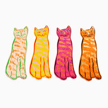 Load image into Gallery viewer, colourful leather cat bookmarks with metallic embossing
