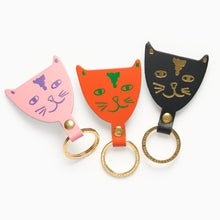 Load image into Gallery viewer, cat keyrings in leather with gold accents
