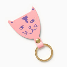 Load image into Gallery viewer, cat keyring pink leather and gold accents ark colour design
