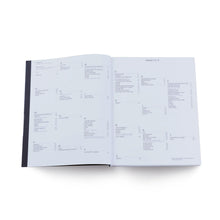 Load image into Gallery viewer, Open book Catwalk The Art of The Fashion Show A-Z Index page with text on a white background by Vitra Design Museum &amp; V&amp;A Dundee
