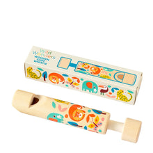 Load image into Gallery viewer, Wooden slide whistle with colorful packaging featuring animal illustrations on a white background.
