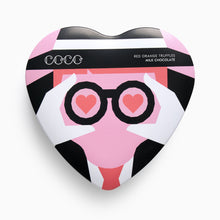 Load image into Gallery viewer, Red Orange Truffles Heart Tin by COCO Chocolatier
