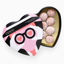 Load image into Gallery viewer, Red Orange Truffles Heart Tin by COCO Chocolatier
