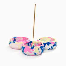 Load image into Gallery viewer, Colourful marbled Jesmonite bowl-style incense holder for incense sticks
