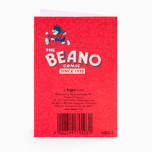 Load image into Gallery viewer, Back of Dennis the Menace Beano mini greeting card
