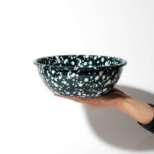 Load image into Gallery viewer, Green and White Splatter Large Enamel Bowl by Yod &amp; Co
