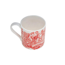 Load image into Gallery viewer, close up shot of the 'Love is in the Air' mug by ArtHouse Limited. Showing handle and red illustration art on white mug against a white background. 
