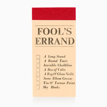 Load image into Gallery viewer, Front cover of the Fool’s Errand shopping list pad by Michael Wiseman
