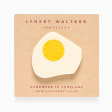 Load image into Gallery viewer, Fried egg felt brooch handmade by Scottish jewellery designer Lynsey Walters
