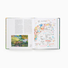 Load image into Gallery viewer, Open book with colourful illustrations of Piet Oudolf garden design and text on a white background
