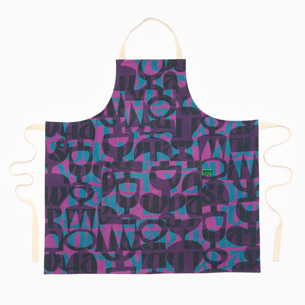 modern gardening apron in purple and blue by irregular sleep pattern v&a dundee