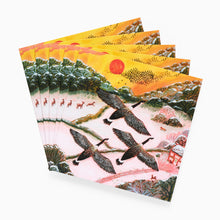 Load image into Gallery viewer, Pack of 5 Geese Over Snowy Fields charity Christmas cards from Museums &amp; Galleries with winter landscape design
