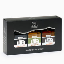 Load image into Gallery viewer, Packaged spirits of The Bothy with three bottles inside a black box.
