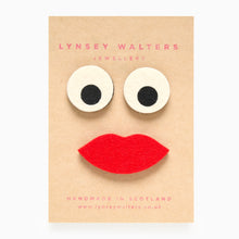 Load image into Gallery viewer, Googly eyes and lips felt brooch set handmade by Scottish designer Lynsey Walters
