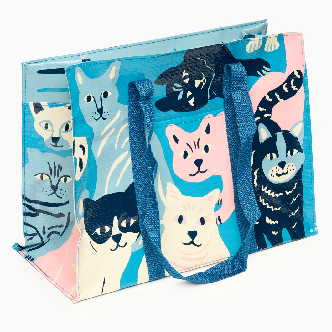 cat tote bag blue