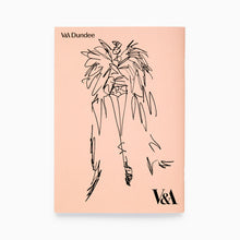 Load image into Gallery viewer, Back cover of fashion illustration notebook by Iain R Webb with V&amp;A Dundee logo
