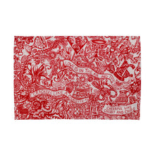 Load image into Gallery viewer, red and white illustrated tea towel with Love Is in the Air and It’s Disgusting artwork by Arthouse Unlimited
