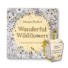 Load image into Gallery viewer, Johanna Basford &#39;Wonderful Wildflowers&#39; adult colouring book and wildflower garden seedbom on a white background
