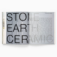 Load image into Gallery viewer, Book spread exploring stone, earth and ceramic materials in Kengo Kuma architecture.
