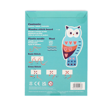 Load image into Gallery viewer, Back of Learn to Sew Wooden Owl Kit packaging showing product details

