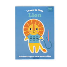 Load image into Gallery viewer, Learn to Sew Wooden Lion Kit in illustrated Rex London packaging
