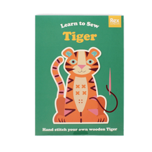 Load image into Gallery viewer, Learn to Sew Wooden Tiger Kit in illustrated Rex London packaging
