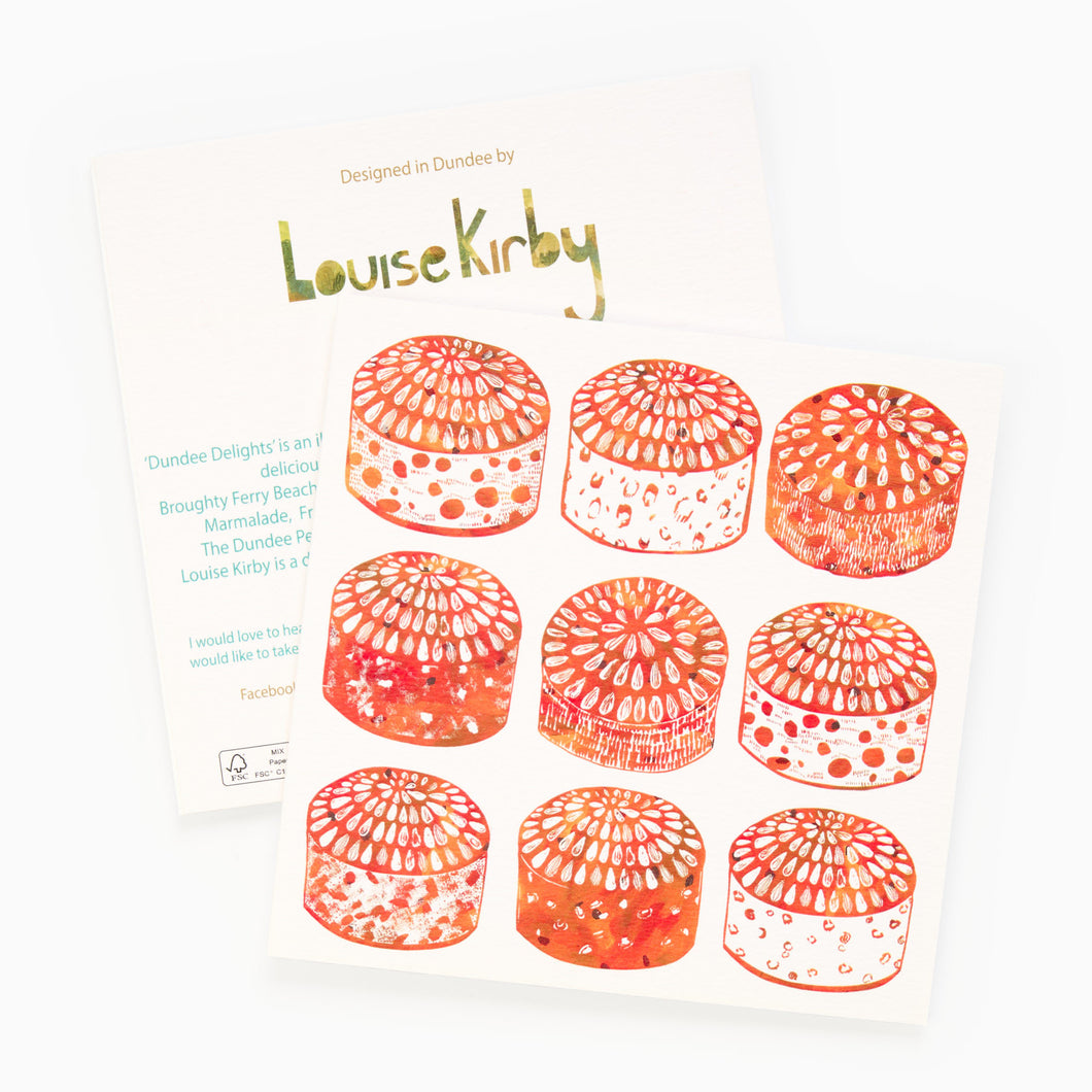 Orange Dundee Cake greeting card by Louise Kirby