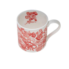 Load image into Gallery viewer, Love Is in the Air fine bone china mug by Arthouse Unlimited. Close up shot of the red illustration on the white mug. Set against a white background. Illustration detail on the inside of the mug. 
