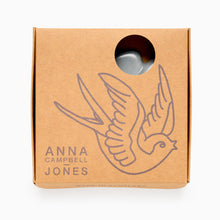 Load image into Gallery viewer, Swallow Bird decoration gift box with a bird illustration and 'Anna Campbell Jones' branding, containing a grey swallow wall art decoration


