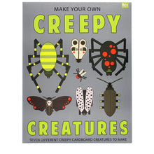 Load image into Gallery viewer, Book cover with illustrations of creepy creatures and text &#39;Make Your Own Creepy Creatures&#39; on a gray background.
