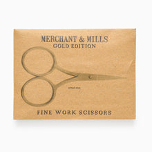 Load image into Gallery viewer, Merchant &amp; Mills Fine Work gold scissors in paper envelope packaging
