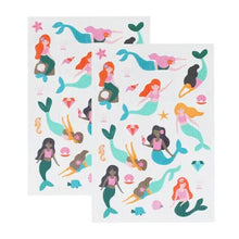 Load image into Gallery viewer, Assorted colourful mermaid, fish and underwater temporary tattoo designs for children.

