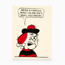Load image into Gallery viewer, Minnie the Minx art print in black and red 

