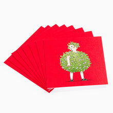 Load image into Gallery viewer, Pack of 8 Mistletoe Girl V&amp;A Christmas cards featuring a festive 1920 design by Maggie Salcedo
