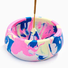 Load image into Gallery viewer, Handmade marbled navy and neon incense stick holder in Jesmonite
