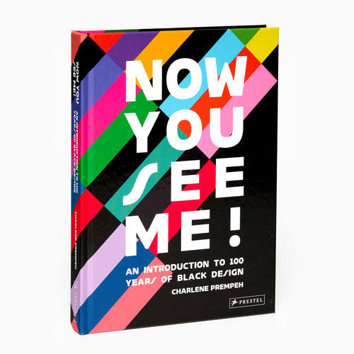 The cover of the book 'Now You See Me: 100 Years of Black Design' featuring a colorful geometric design with text.