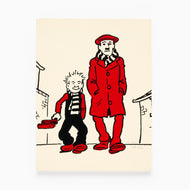 Oor Wullie and his Da going to the football limited edition screen print by John Reynolds in red and black