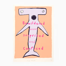 Load image into Gallery viewer, Peach Bewildered Hammerhead screen print by Struan Haswell featuring a hammerhead shark illustration
