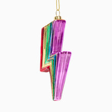 Load image into Gallery viewer, Rainbow Lightening Bolt Glass Christmas Bauble
