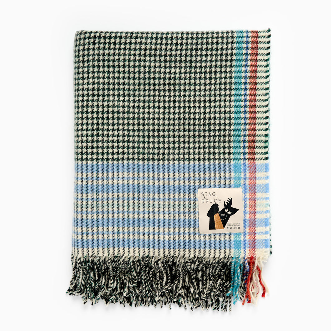 Stag & Bruce Pale Blue Shepherd's Plaid Blanket