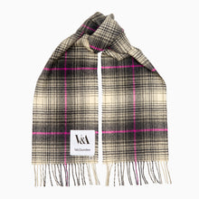 Load image into Gallery viewer, Tartan scarf wool pink grey black white
