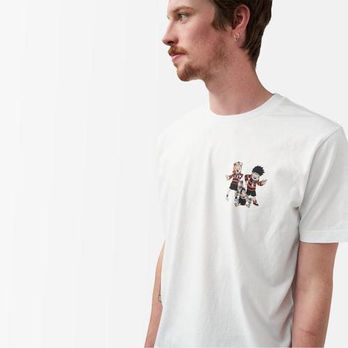 The beano white t-shirt with beano characters minnie the minx dennis the menace and gnasher