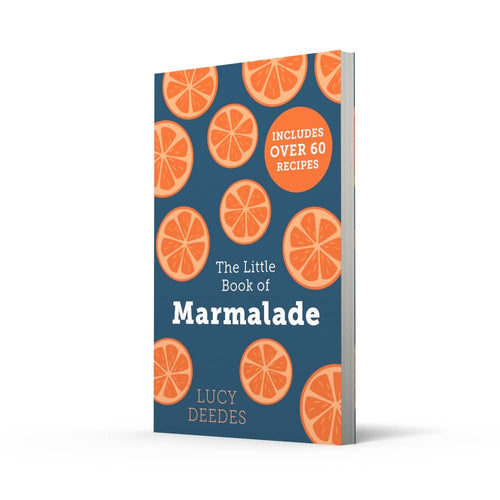 The cover of 'The Little Book of Marmalade' by Lucy Deedes, featuring a blue background with orange slices and the title text.
